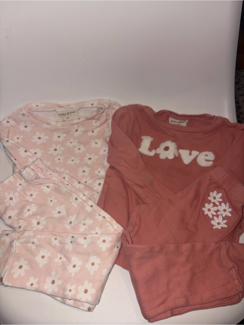 Rabbit + Bear Organic Pink Floral & Dusty Rose 'Love' Two-Piece Pajama Set